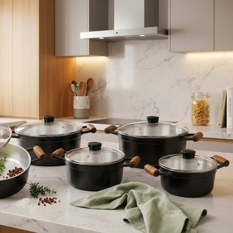 Jogo de Panelas 5 Peças Alumínio Fundido Grosso Super Resistente Cozimento Rápido e Uniforme + Tampas de Vidro Qualidade Premium - #5