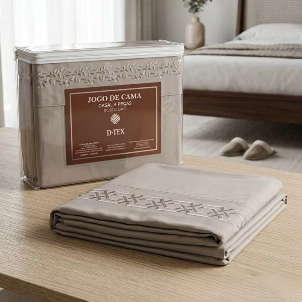 Jogo de Lençol Premium Bordado Casal - Queen e King Toque Macio Elegante e Confortável – 3 e 4 Peças - #10
