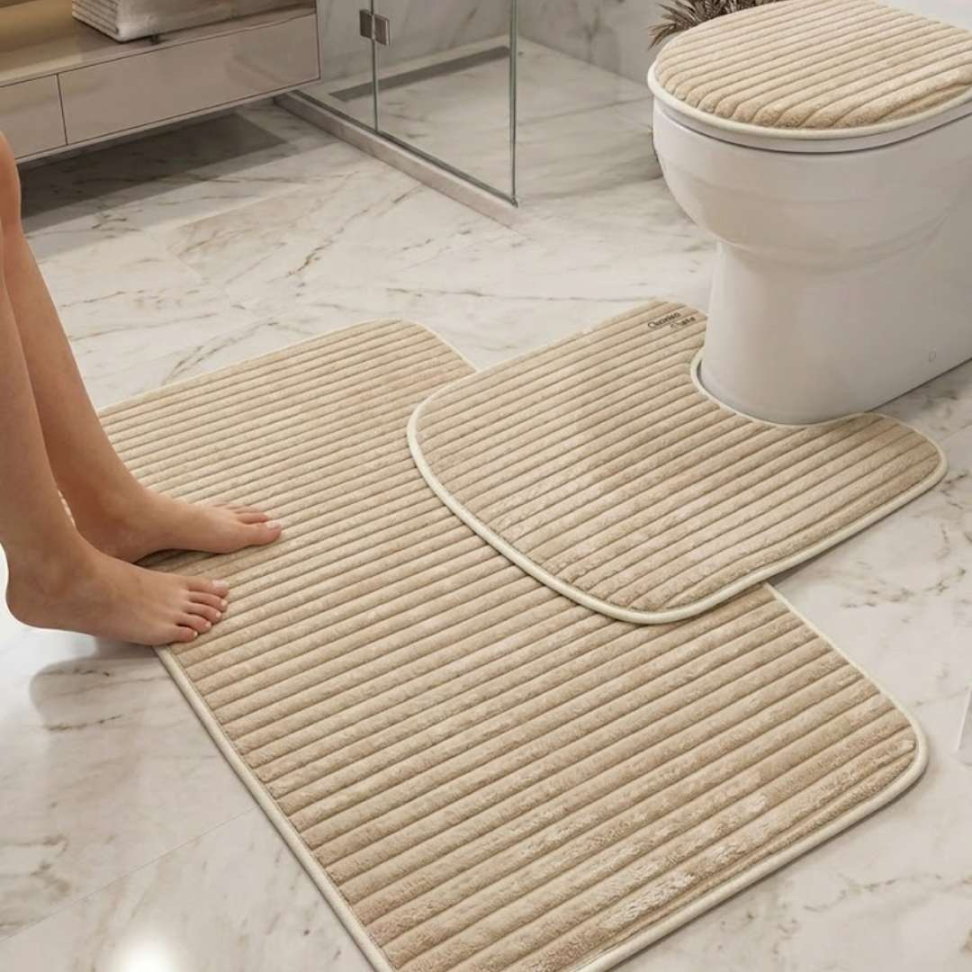 Jogo de Banheiro 3 Peças Antiderrapante Premium Tapete + Tampa Vaso + Pé do Vaso Macio e Confortável - #5