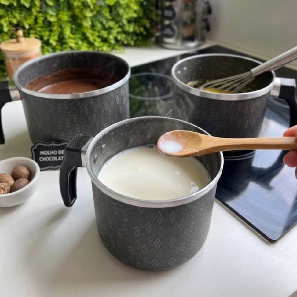 Jogo de Canecos 3 Peças Antiaderente Teflon Premium Panelas Pequenas Resistentes com Cabo Ideal para Leite Café e Molhos - #4