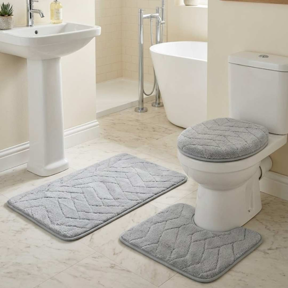 Jogo de Banheiro 3 Peças Antiderrapante Premium Tapete + Tampa Vaso + Pé do Vaso Macio e Confortável - #3