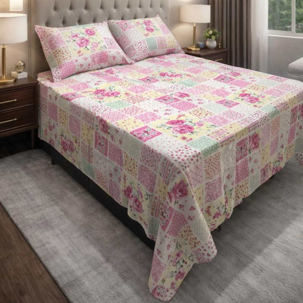 Jogo de Lençol Casal 4 Peças Floral Premium 60% Algodão Toque Macio Conforto Luxuoso e Estampa Elegante para Transformar Seu Quarto. - #12