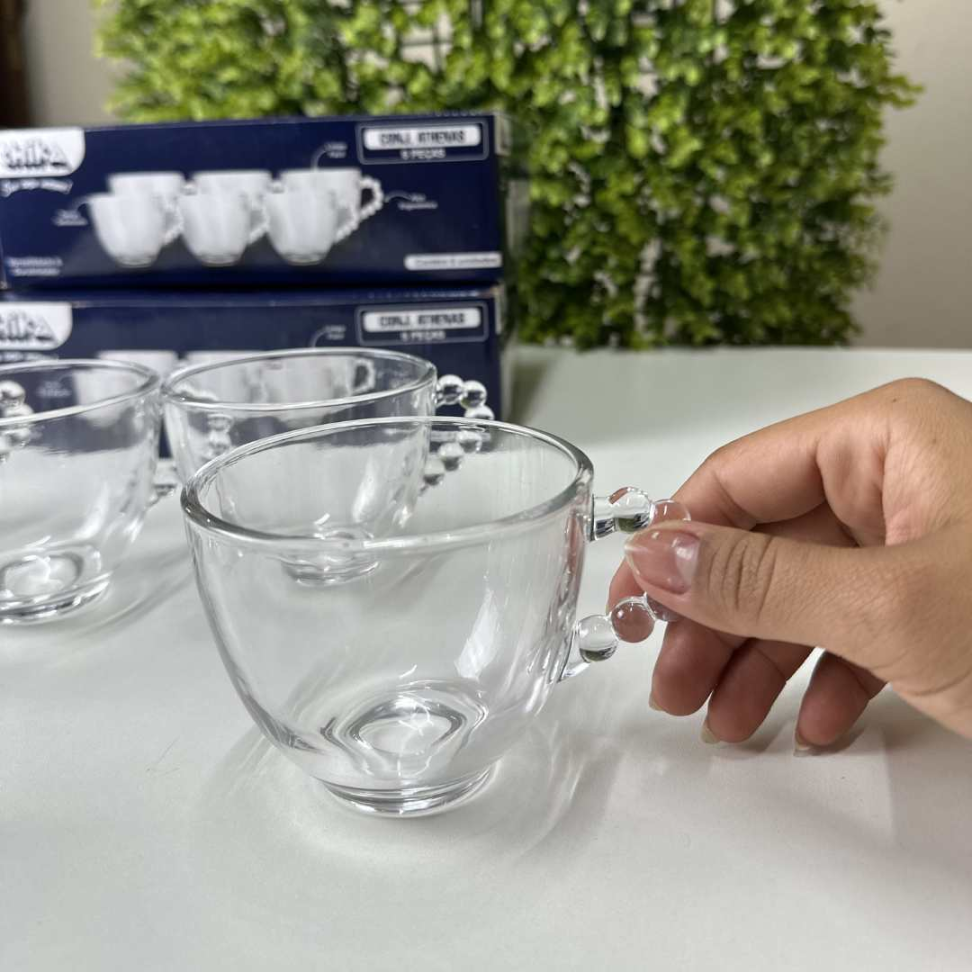 Jogo de Xícaras de Vidro 240ml com Alça Luxo de Bolinhas Kit 6 Peças Elegante para Café e Chá - #6