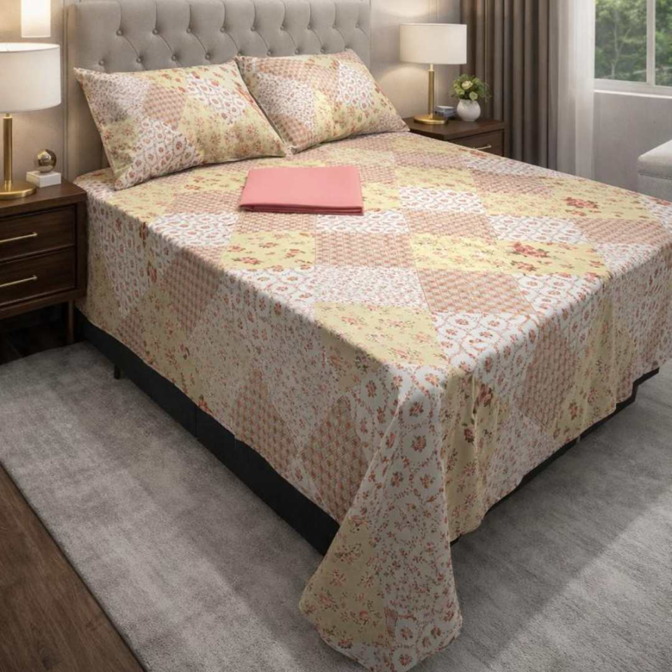 Jogo de Lençol Casal 4 Peças Floral Premium 60% Algodão Toque Macio Conforto Luxuoso e Estampa Elegante para Transformar Seu Quarto. - #14