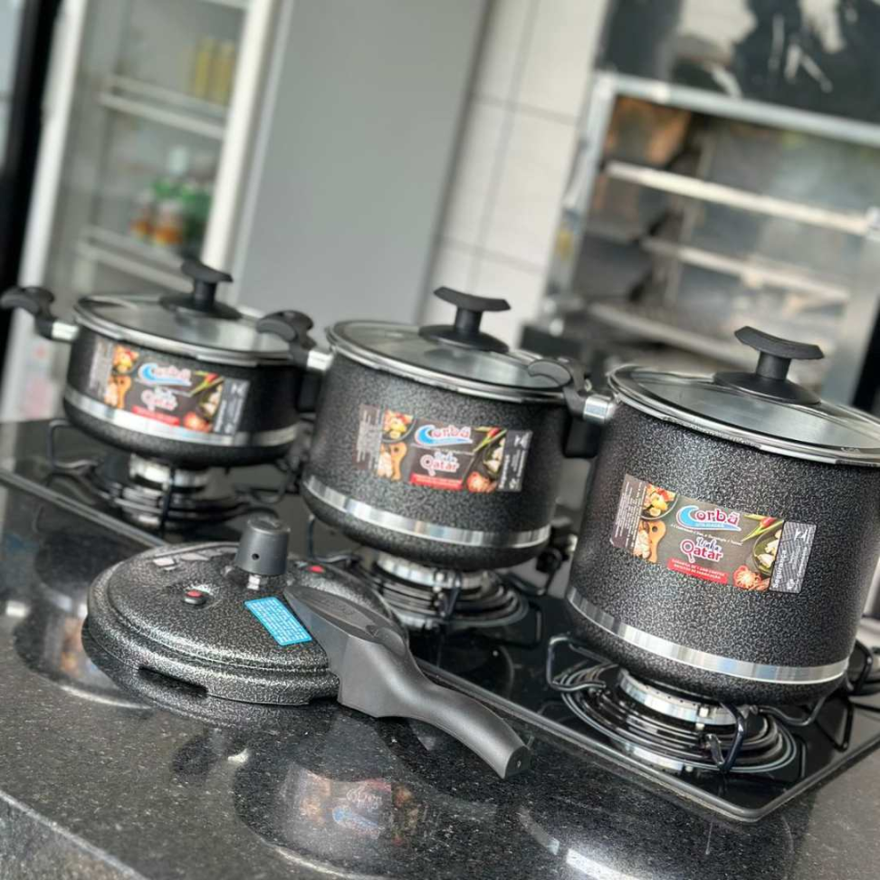 Kit Panelas 3 Peças + Tampa de Pressão Multifuncional Alumínio Resistente 5,5L + 4,5L + 3L Cozinha Completa Prática e Segura - #7