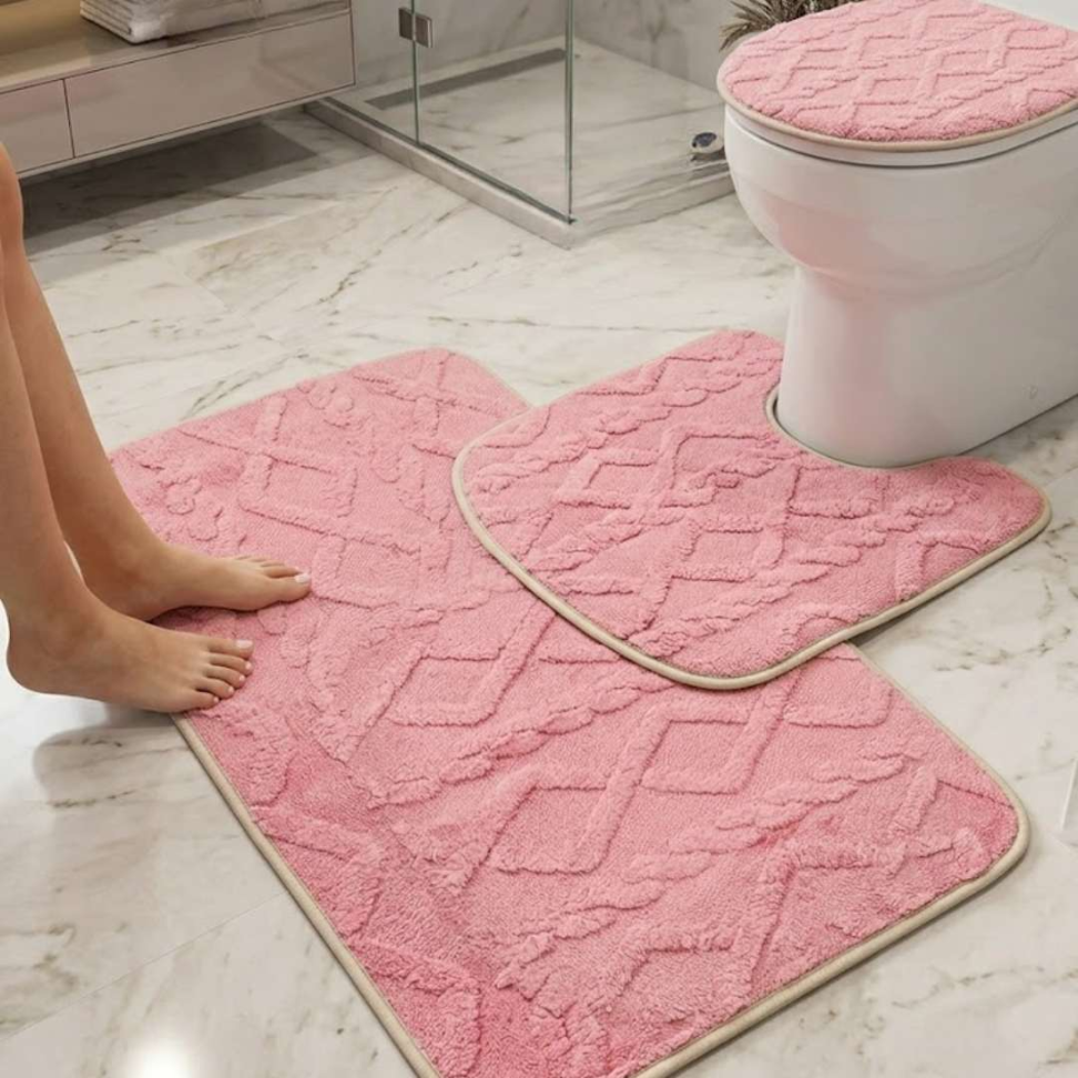 Jogo de Banheiro 3 Peças Antiderrapante Premium Tapete + Tampa Vaso + Pé do Vaso Macio e Confortável - #7