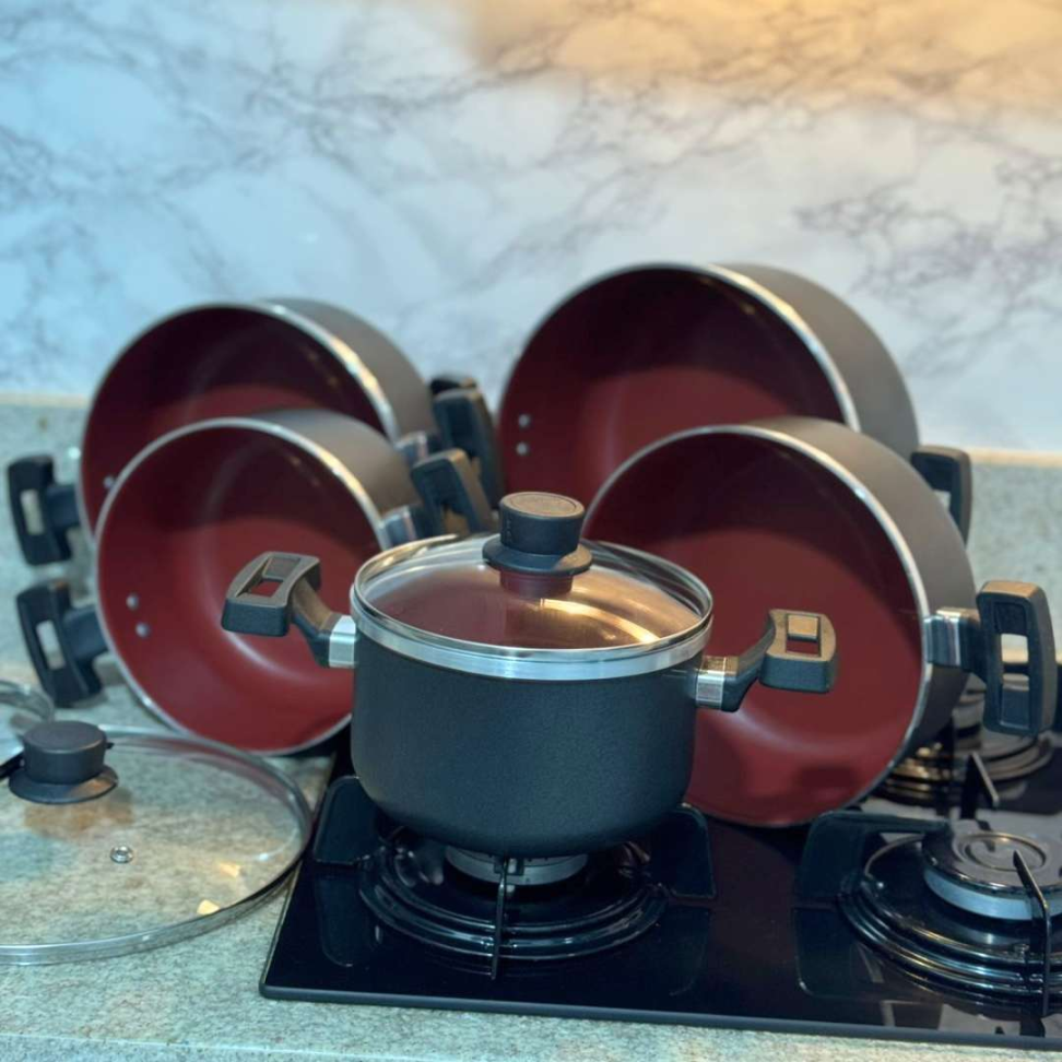 Jogo de Panelas 5 Peças Antiaderente com Tampa de Vidro Panelas Premium Revestimento Marmorizado Cozinha Completa Moderna - #5