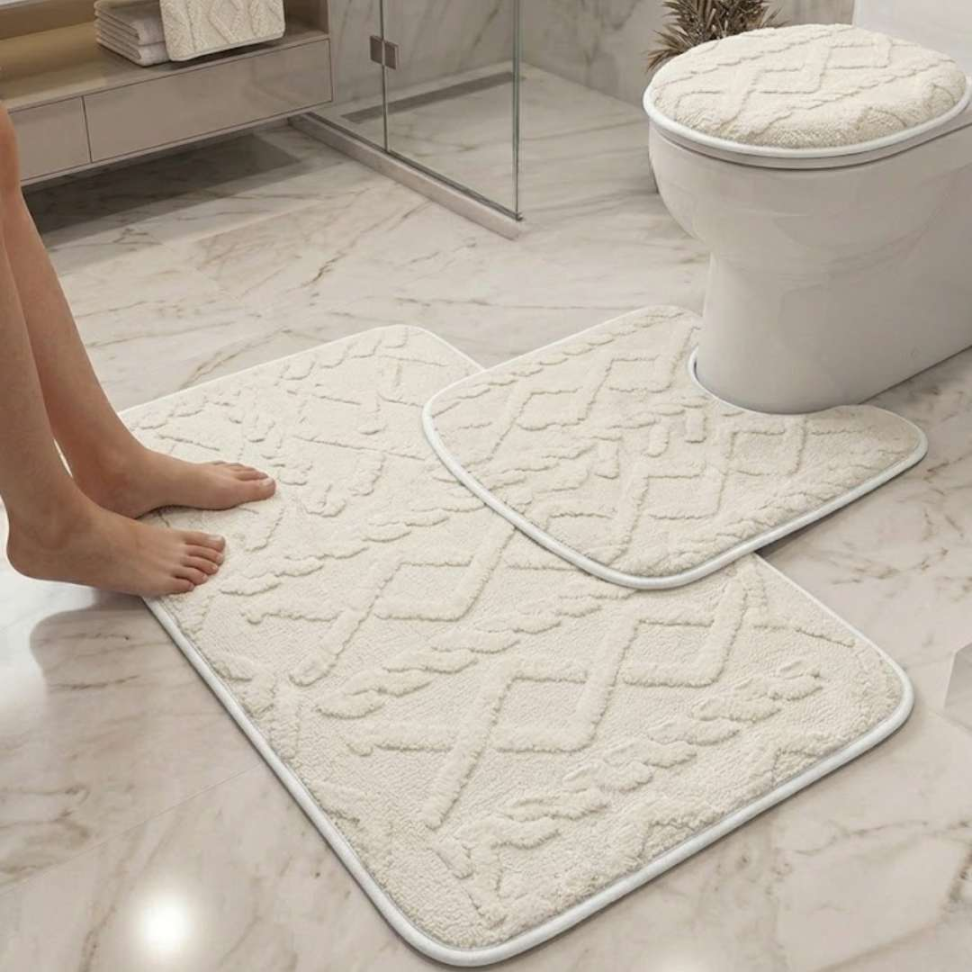 Jogo de Banheiro 3 Peças Antiderrapante Premium Tapete + Tampa Vaso + Pé do Vaso Macio e Confortável - #9