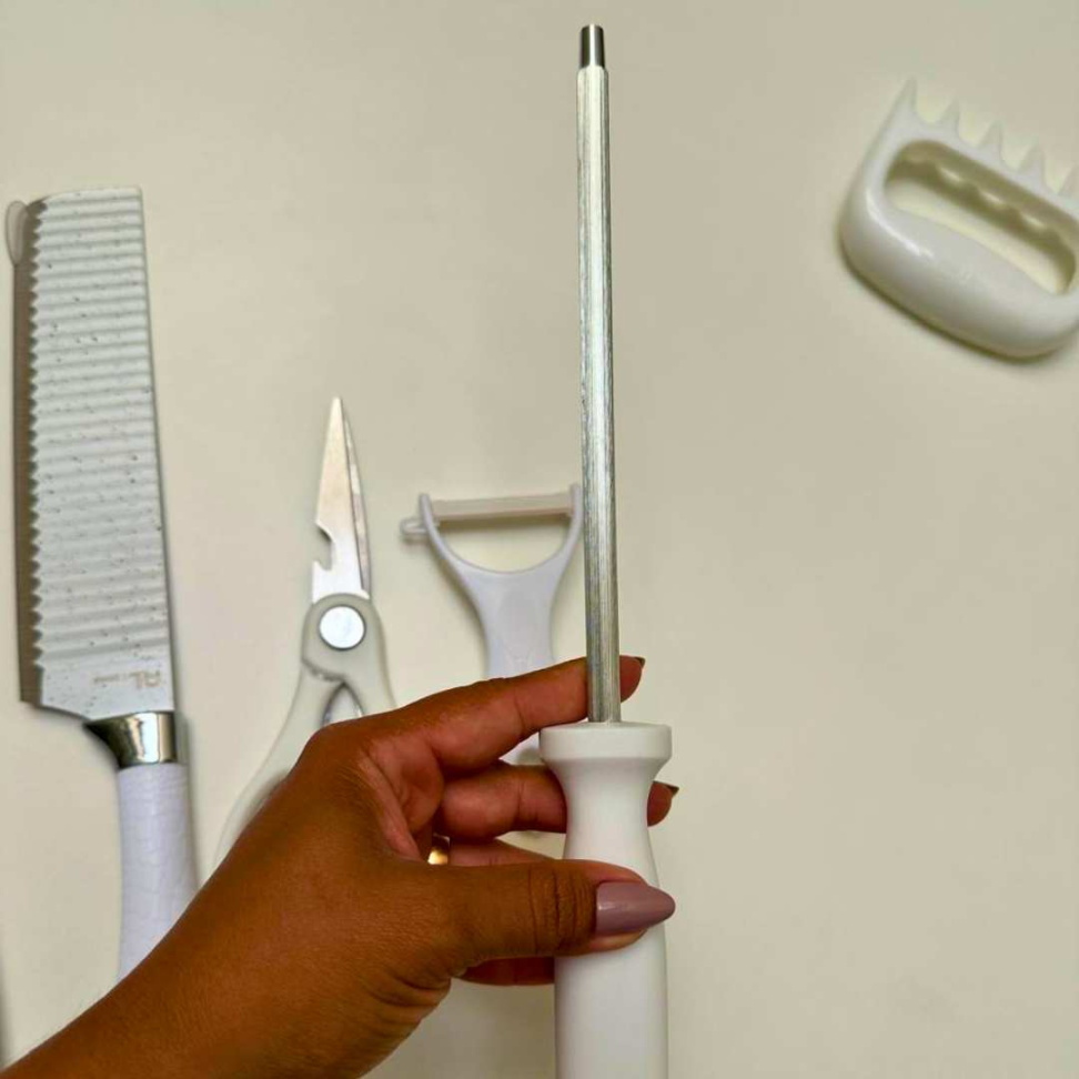 Jogo de Facas 8 Peças Profissional + Tesoura + Descascador + Chaira + Garra | Kit Completo Cozinha Premium Aço Inox Ultra Afiado - #7