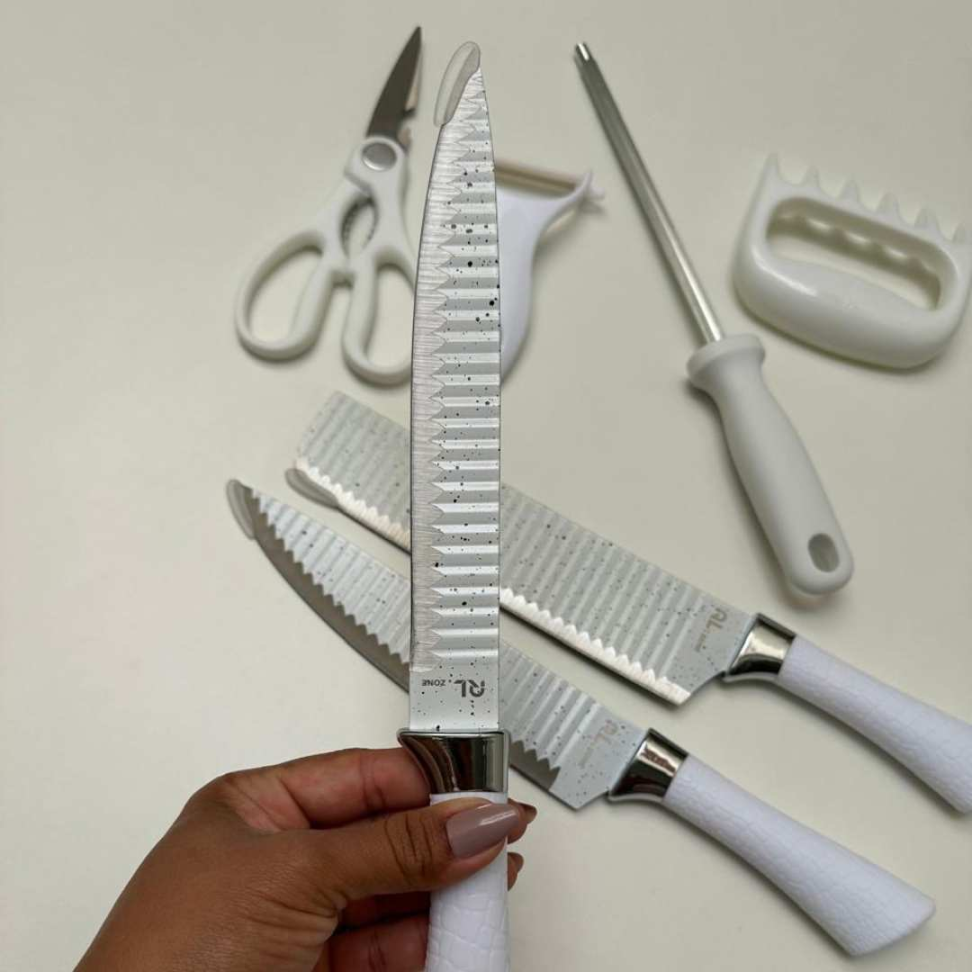 Jogo de Facas 8 Peças Profissional + Tesoura + Descascador + Chaira + Garra | Kit Completo Cozinha Premium Aço Inox Ultra Afiado - #4