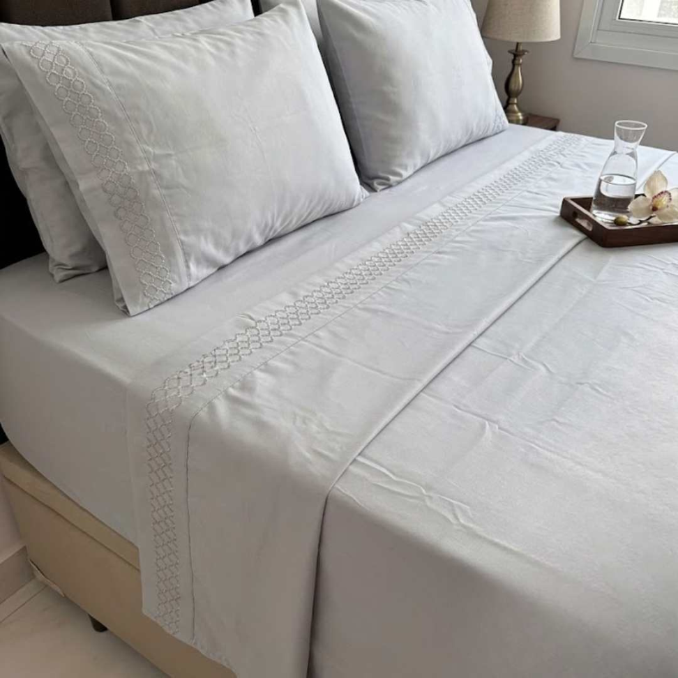 Jogo de Lençol Premium Bordado Casal - Queen e King Toque Macio Elegante e Confortável – 3 e 4 Peças - #7