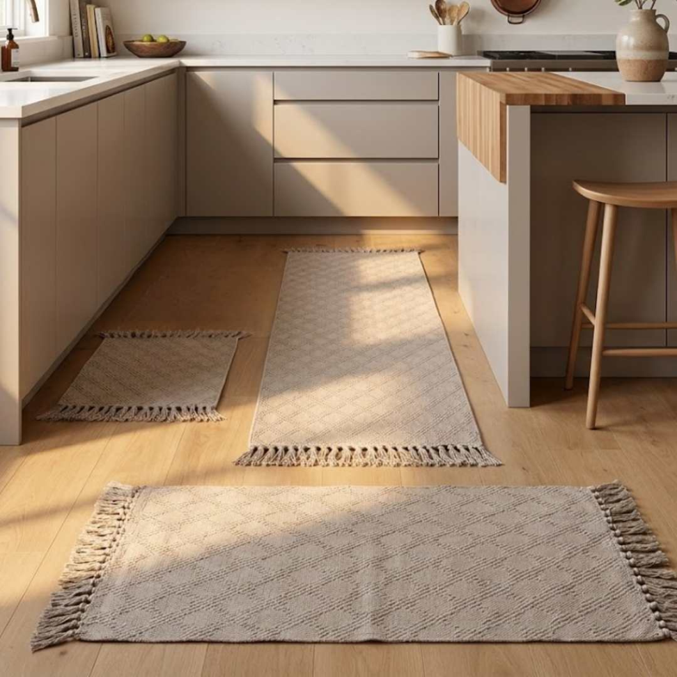 Jogo de Tapete Cozinha 3 Peças 100% Algodão Kit Completo com Passadeira + 2 Tapetes Super Resistente e Elegante. - #12