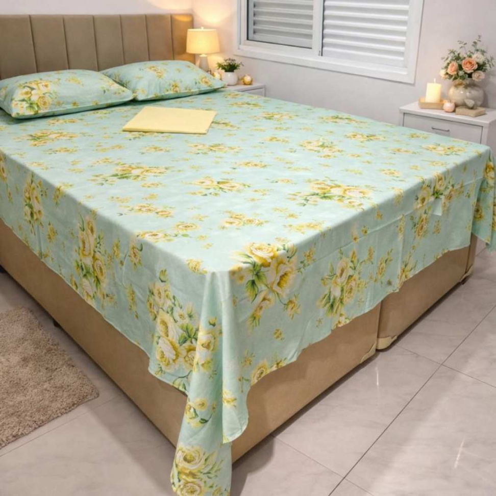 Jogo de Lençol Queen 4 Peças Floral Premium com Elástico Toque Macio 60% Algodão Conforto e Elegância para Seu Quarto. - #10