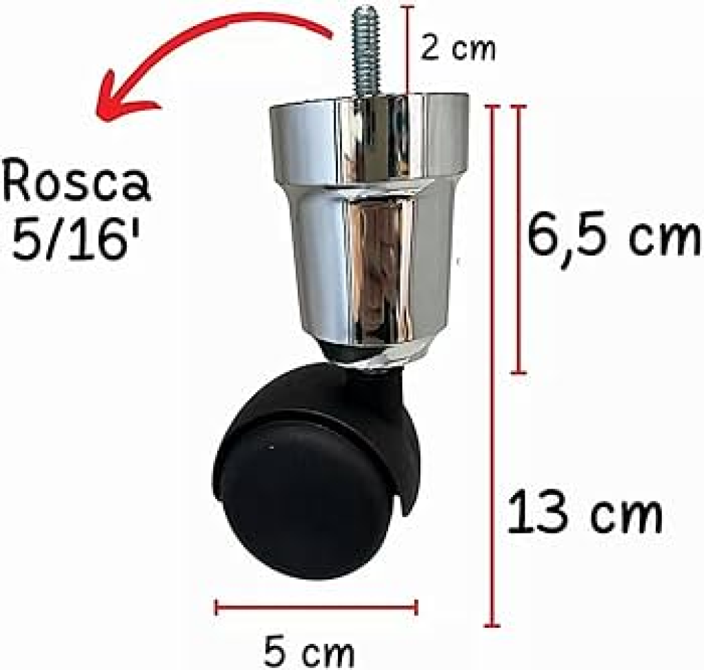 Pé Cama Box Cromado C/Rodízio 13cm