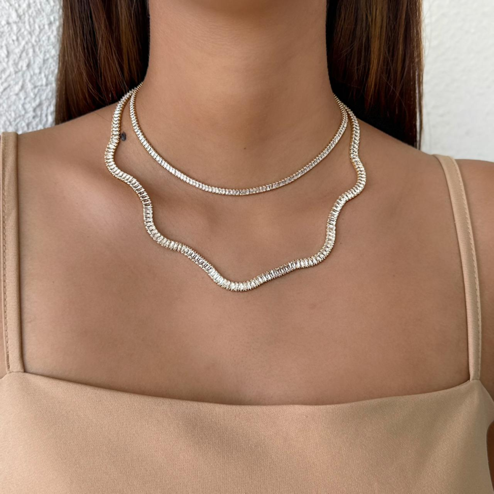 Colar Choker Riviera Baguete Cristal