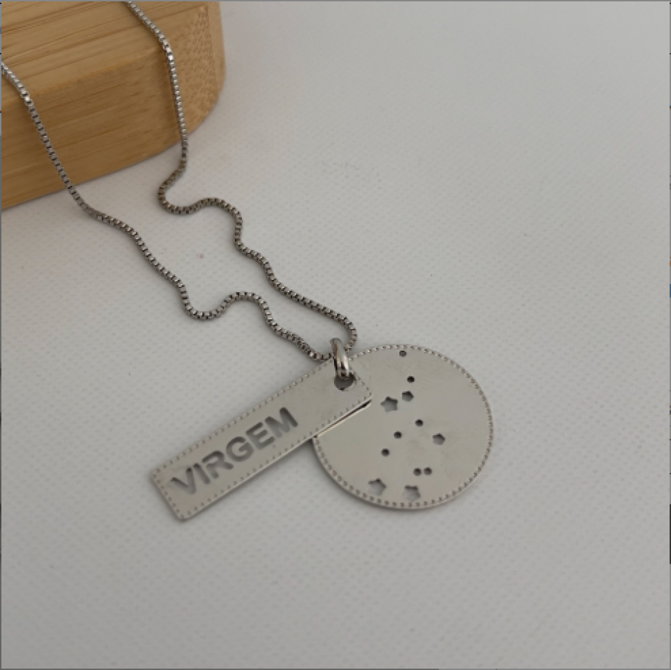 Colar Pingente Placa Signos Prateado - #9