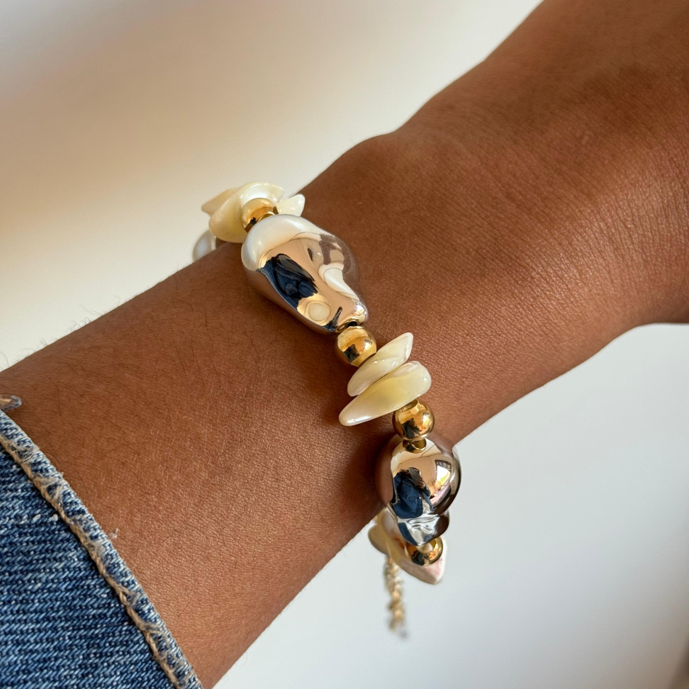 Pulseira Gotas Orgânicas & Cascalhos Brancos