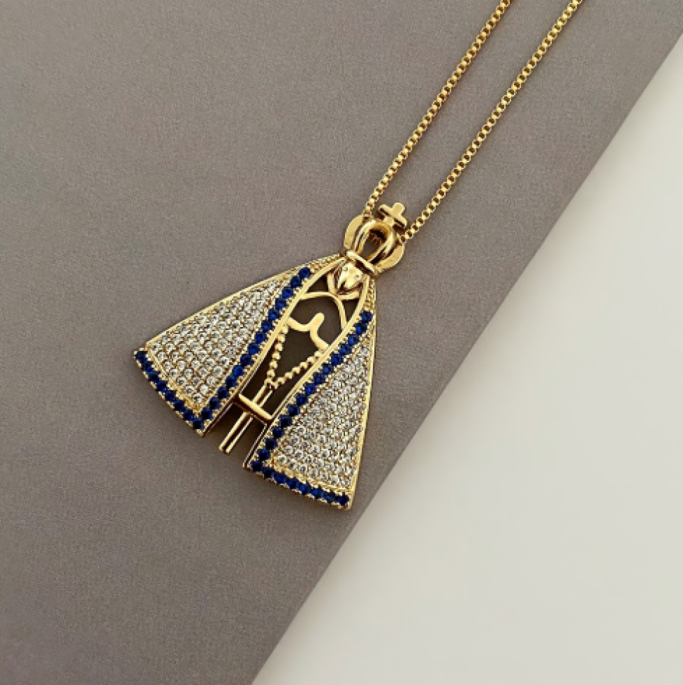 Colar Pingente Nossa Senhora Aparecida Zircônias Maxi