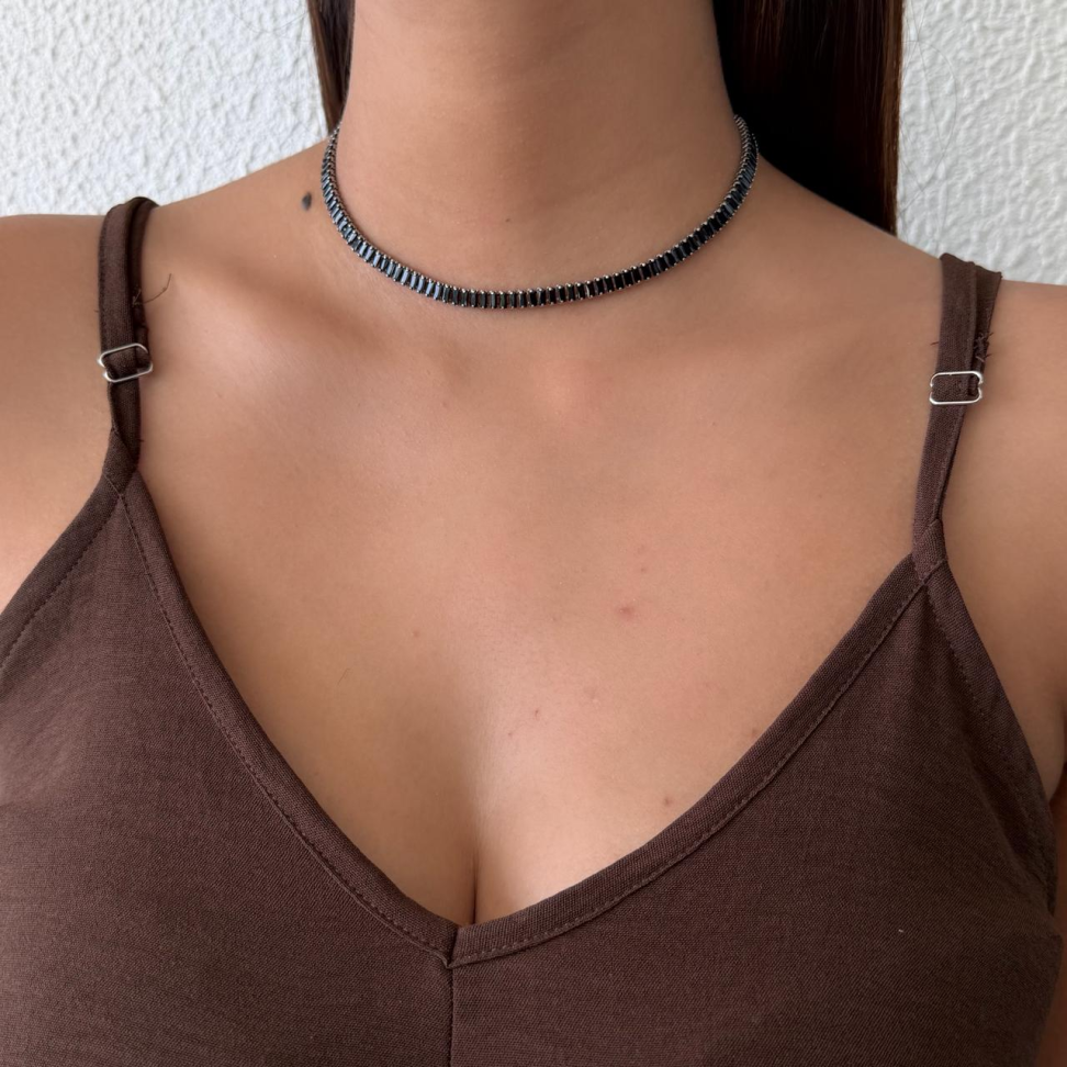 Colar Choker Riviera Baguete Preta