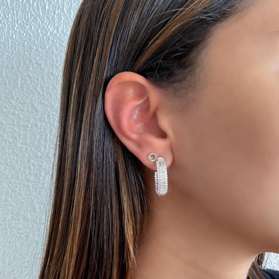 Brinco Argola Zircônia Bolinhas | Banho de Prata 925