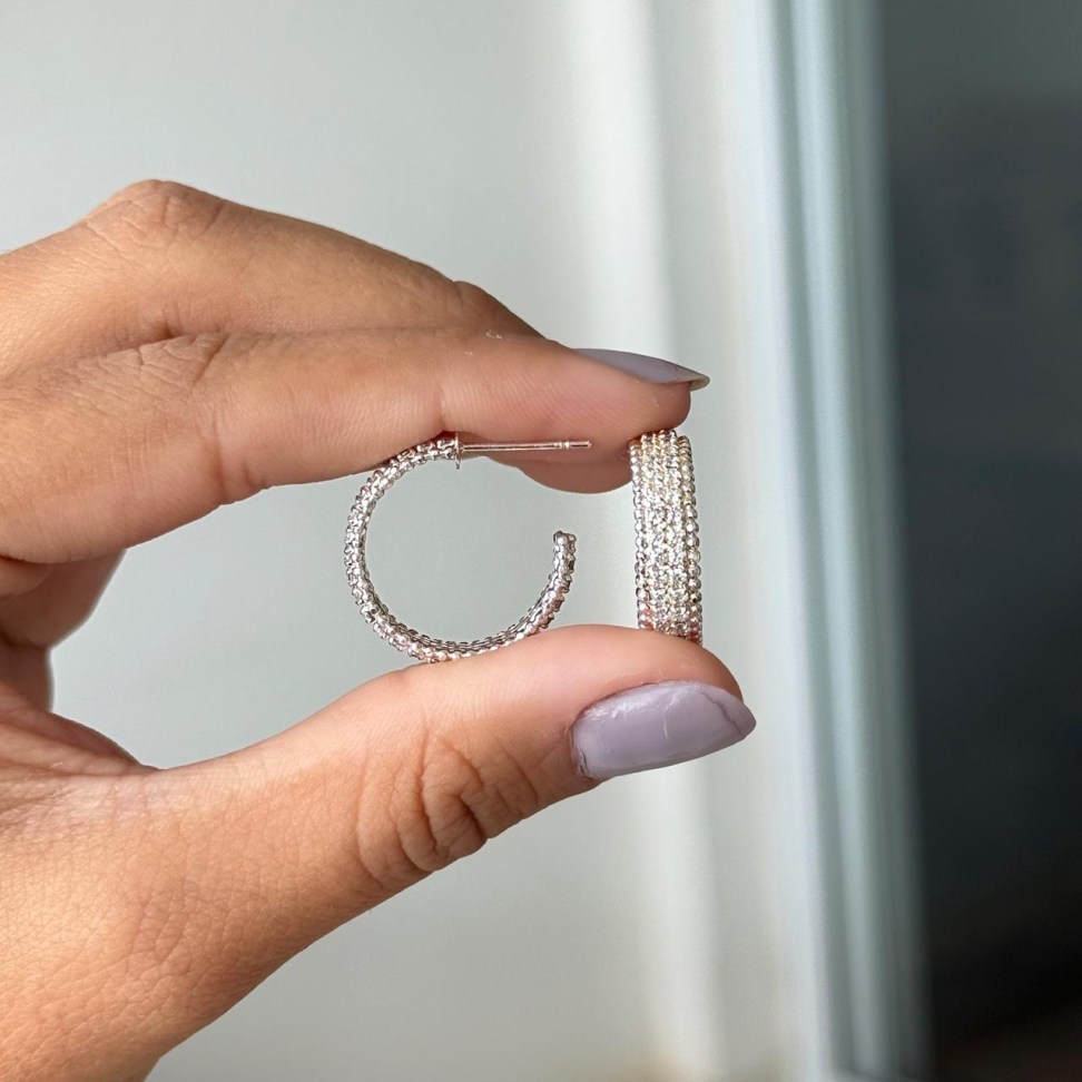 Brinco Argola Zircônia Bolinhas | Banho de Prata 925