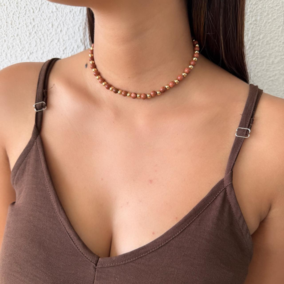 Colar Choker Esferas & Pedra do Sol