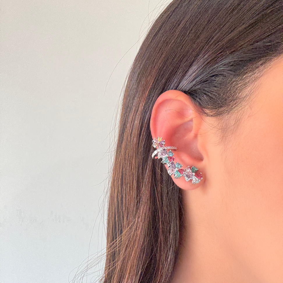 Brinco Ear Cuff Flores Colors