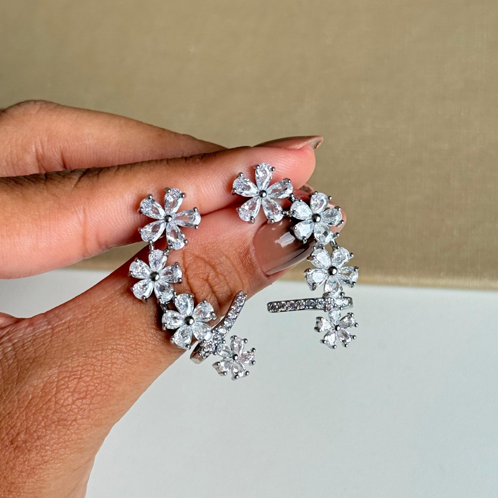 Brinco Ear Cuff Flores Cristais - #4