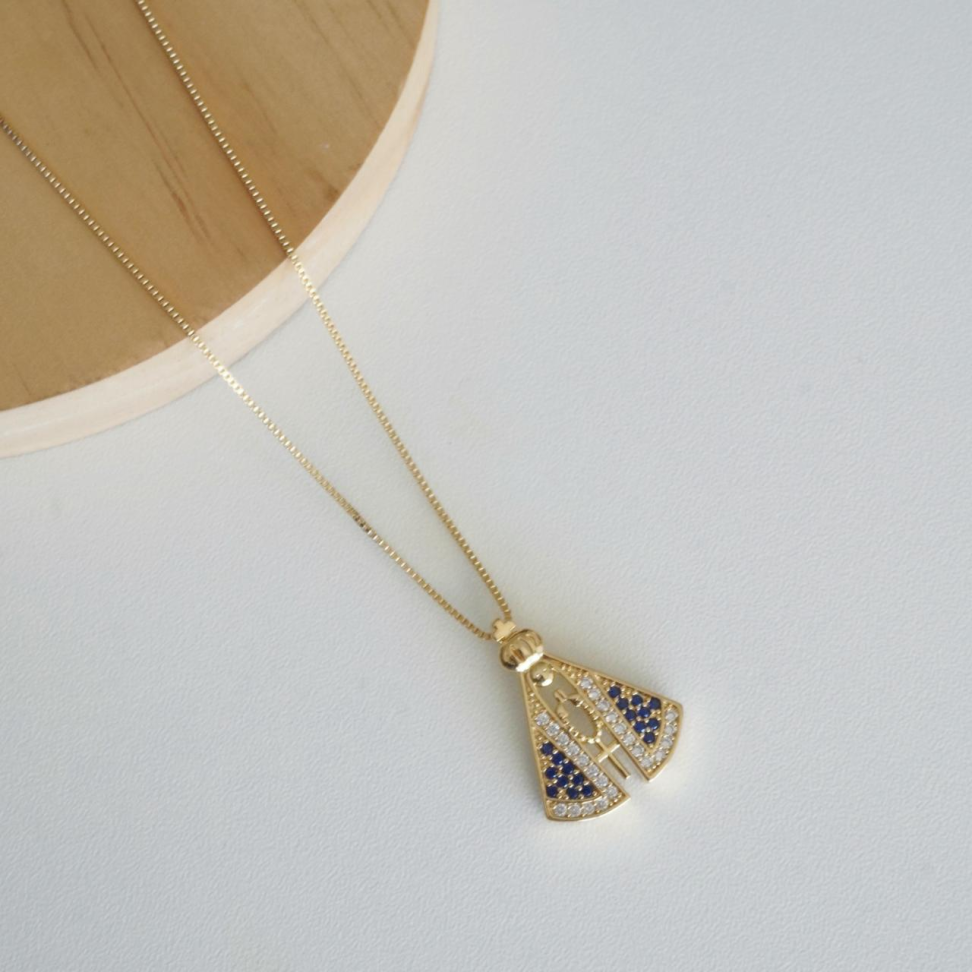 Colar Pingente Nossa Senhora Aparecida Zircônias