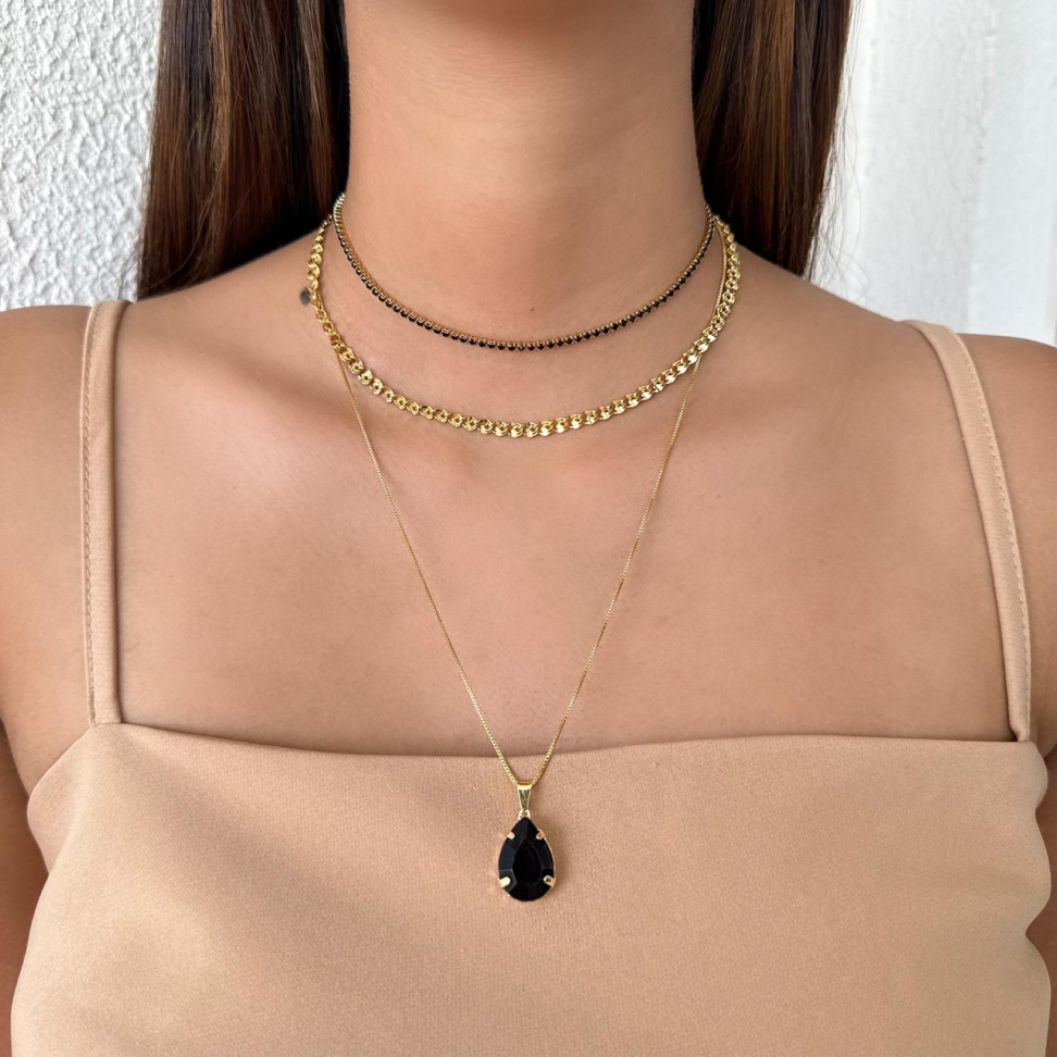 Colar Pingente Gota Preta