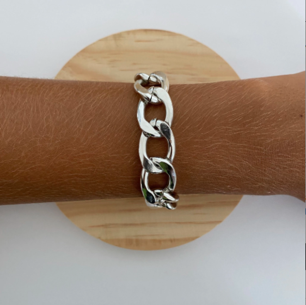 Pulseira Elo Achatado G | Banho de Prata 925