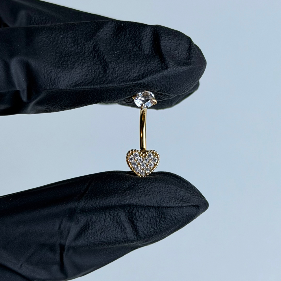 Piercing Umbigo Ponto de Luz & Coração Zircônias