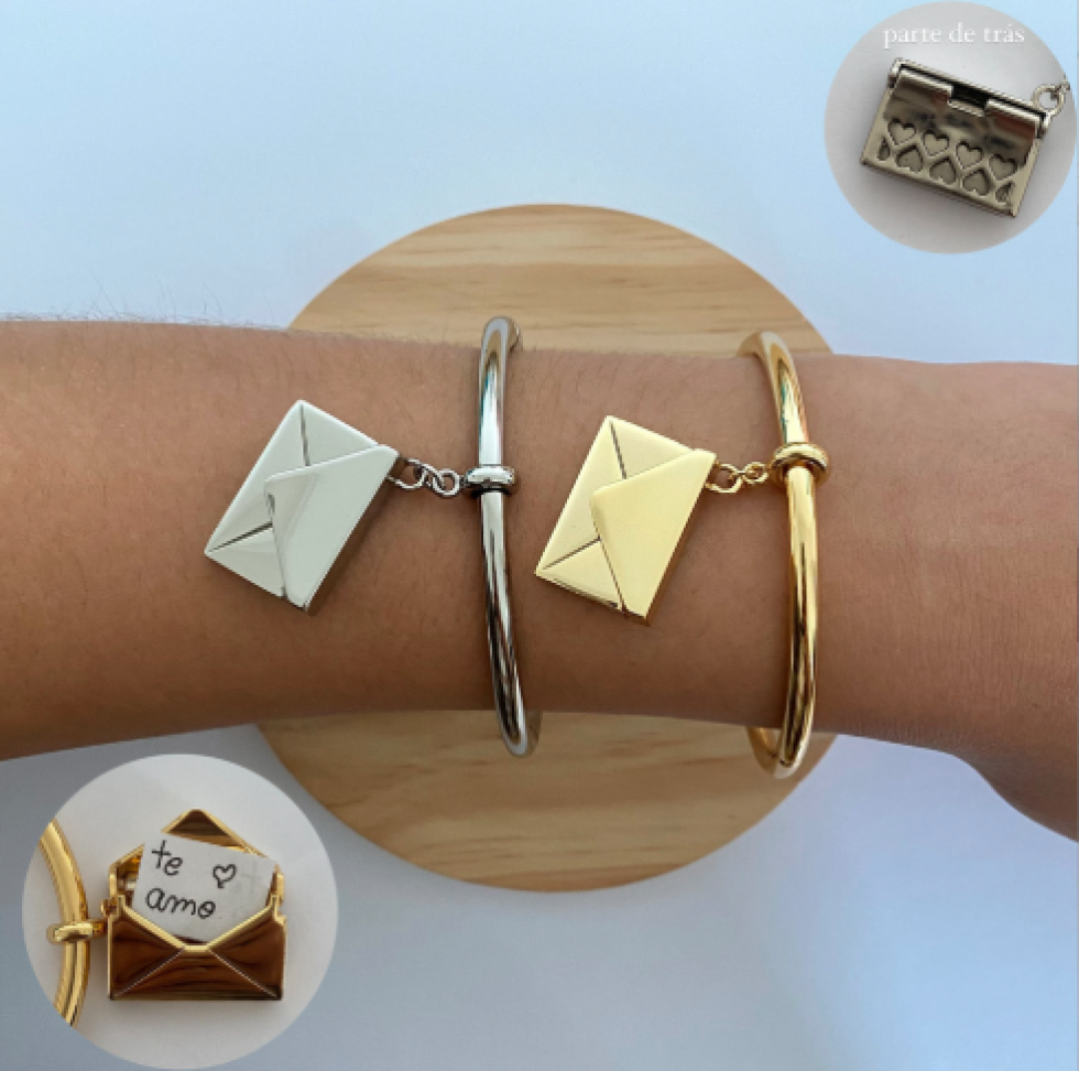 Bracelete Liso Pingente Envelope