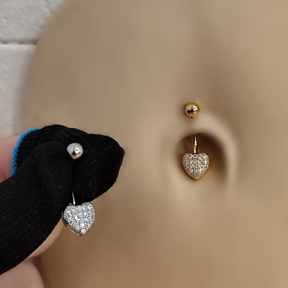 Piercing Umbigo Coração Full Zircônias