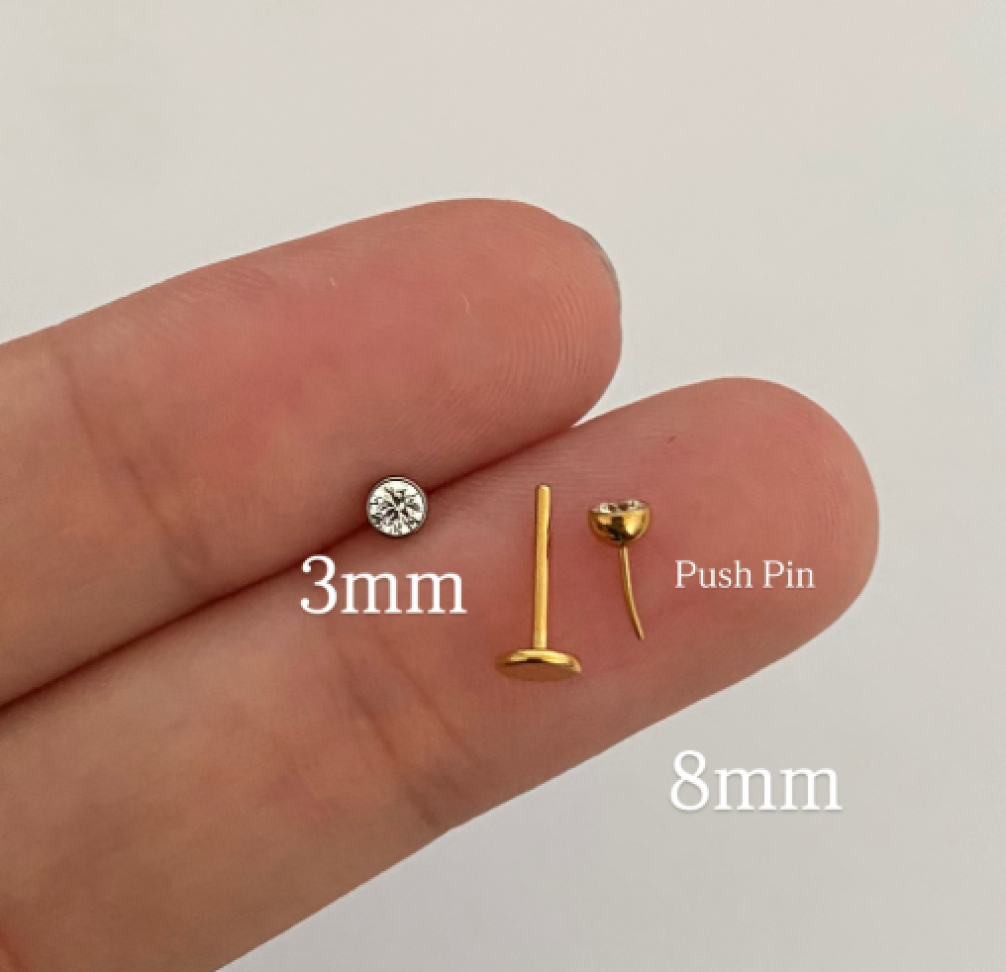 Piercing Labret Push Pin Ponto de Luz 8x1.2x3mm | Titânio