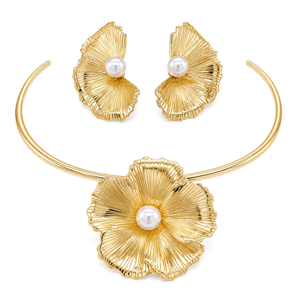Conjunto Aro Meia Flor & Botão Pérola