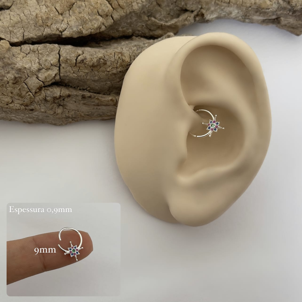 Piercing Argola Torção Estrela Colors | Prata 925