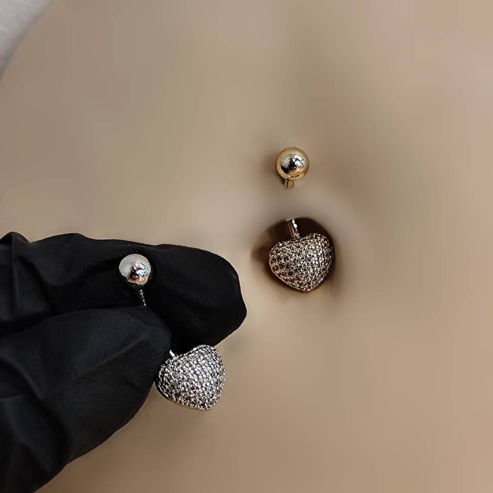 Piercing Umbigo Coração Cravejado Maxi