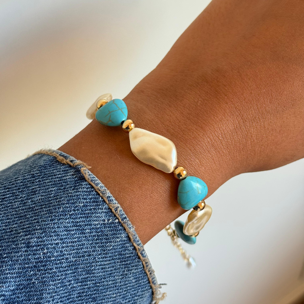 Pulseira Pérola Barroca & Turquesas