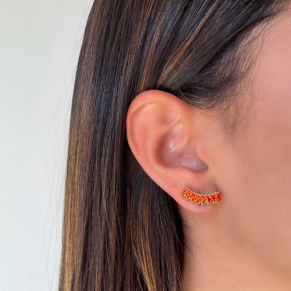 Brinco Earcuff Riviera Baguete Laranja