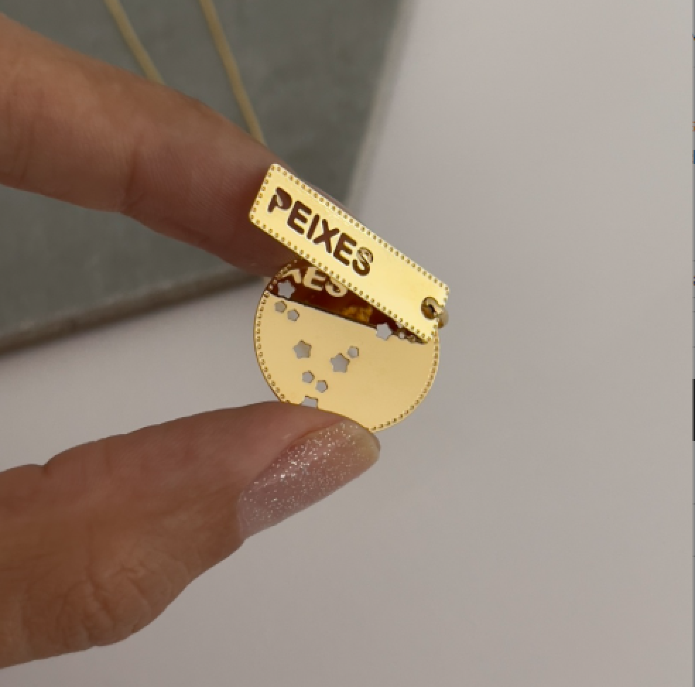 Colar Pingente Placa Signos Dourado - #12