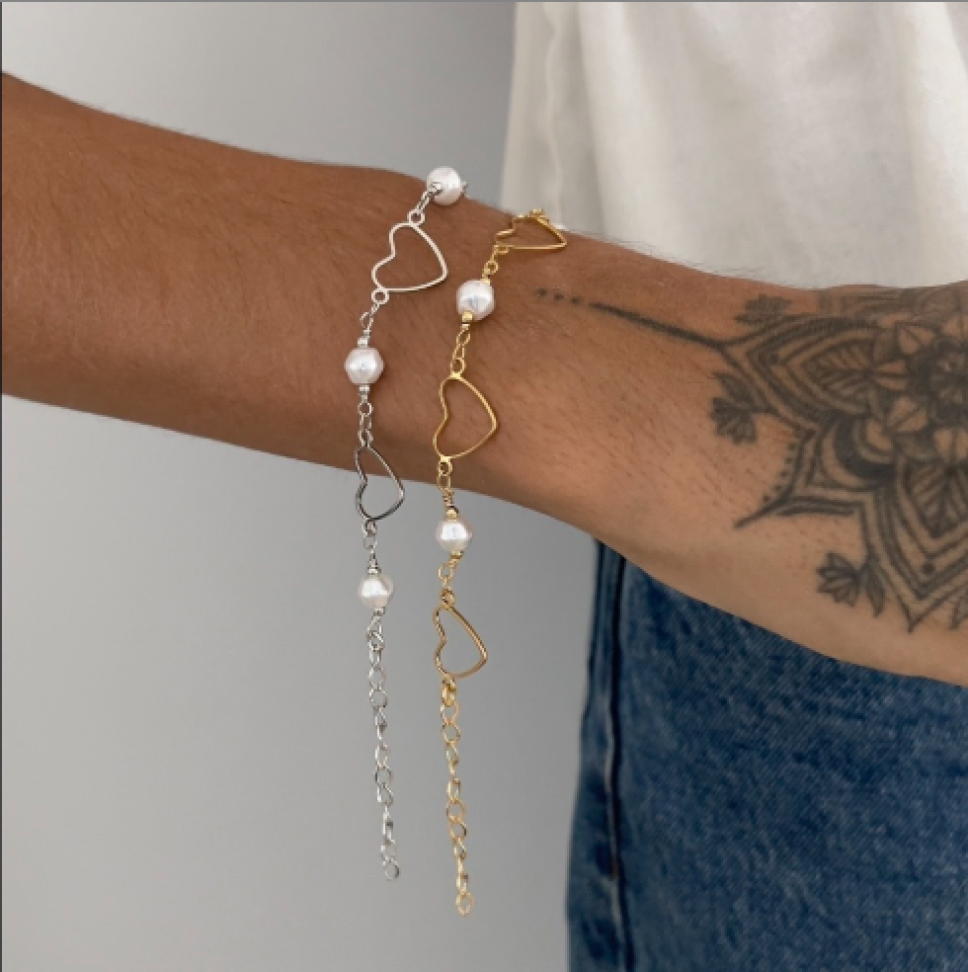 Pulseira Maxi Corações & Pérolas