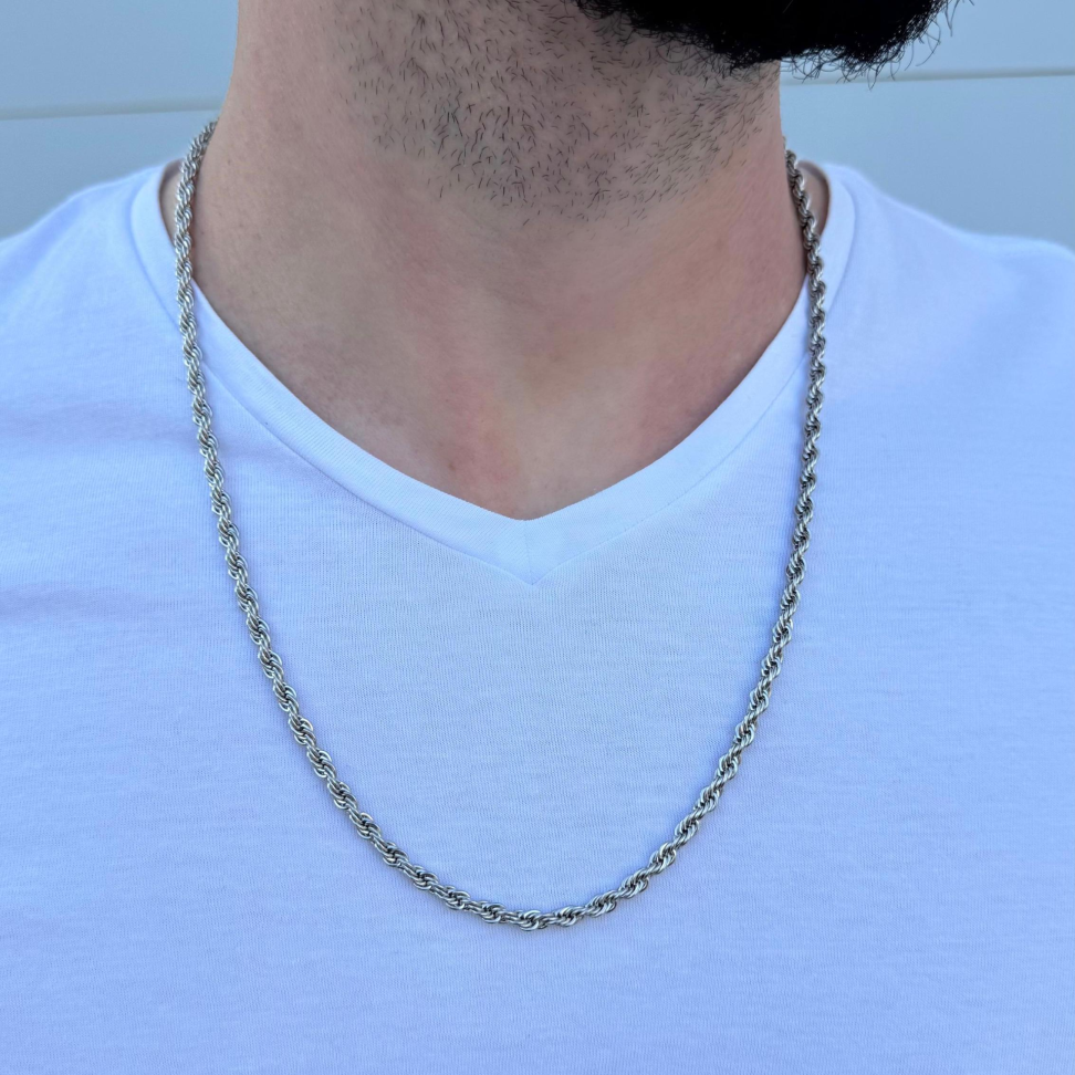 Colar Masculino 60cm Cordão Baiano 4mm | Aço Inox