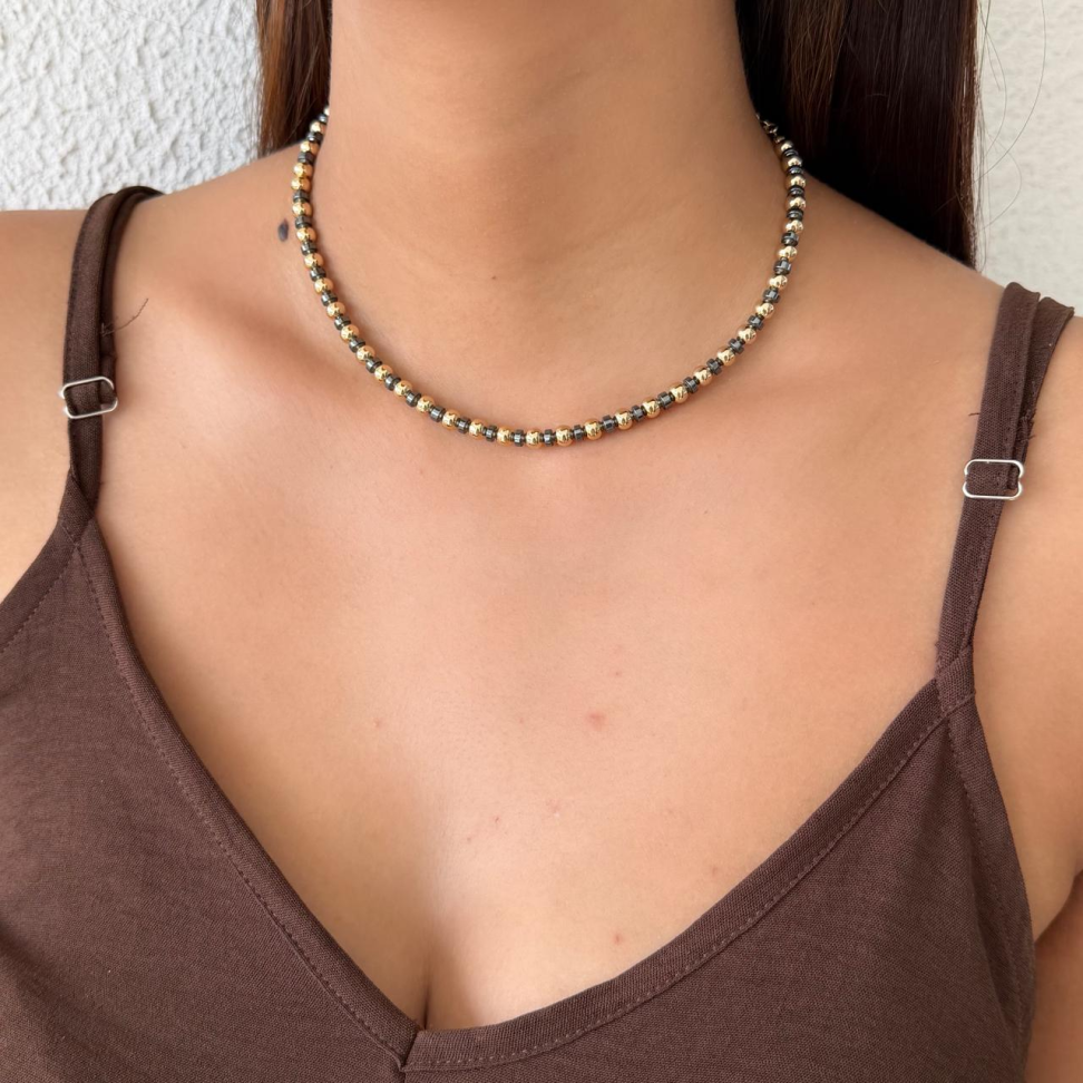 Colar Choker Esferas & Hematitas