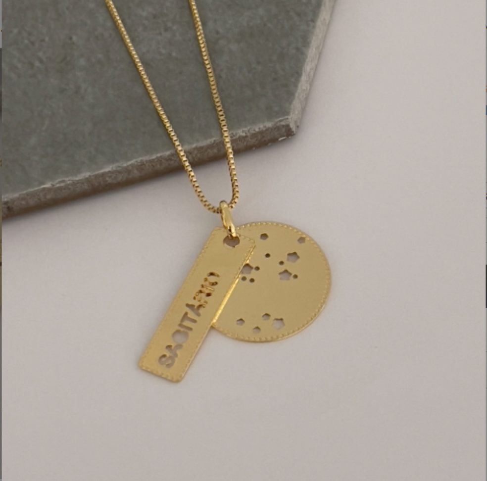 Colar Pingente Placa Signos Dourado - #8