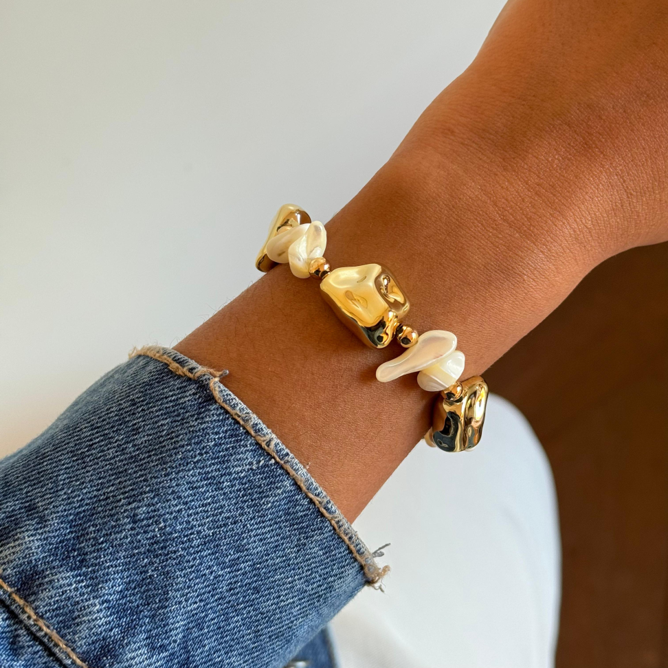 Pulseira Orgânica & Cascalhos Brancos