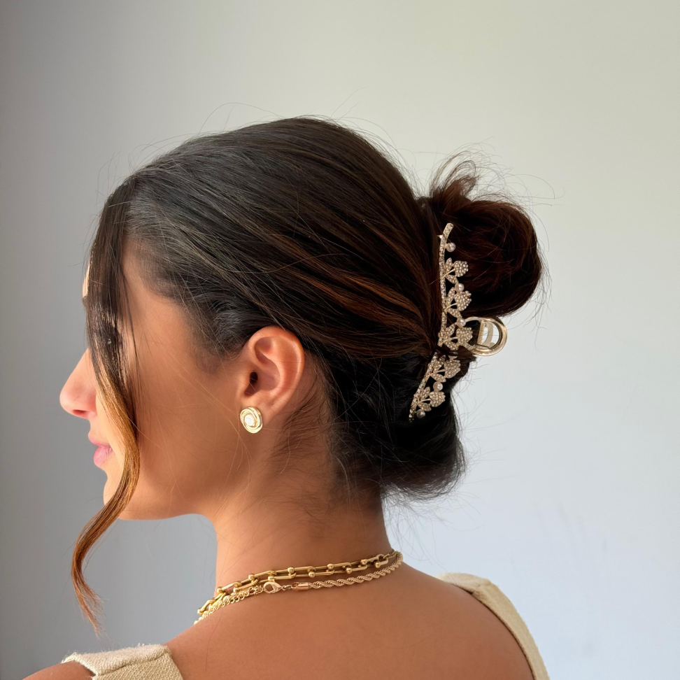 Presilha Maxi Flores & Pérolas