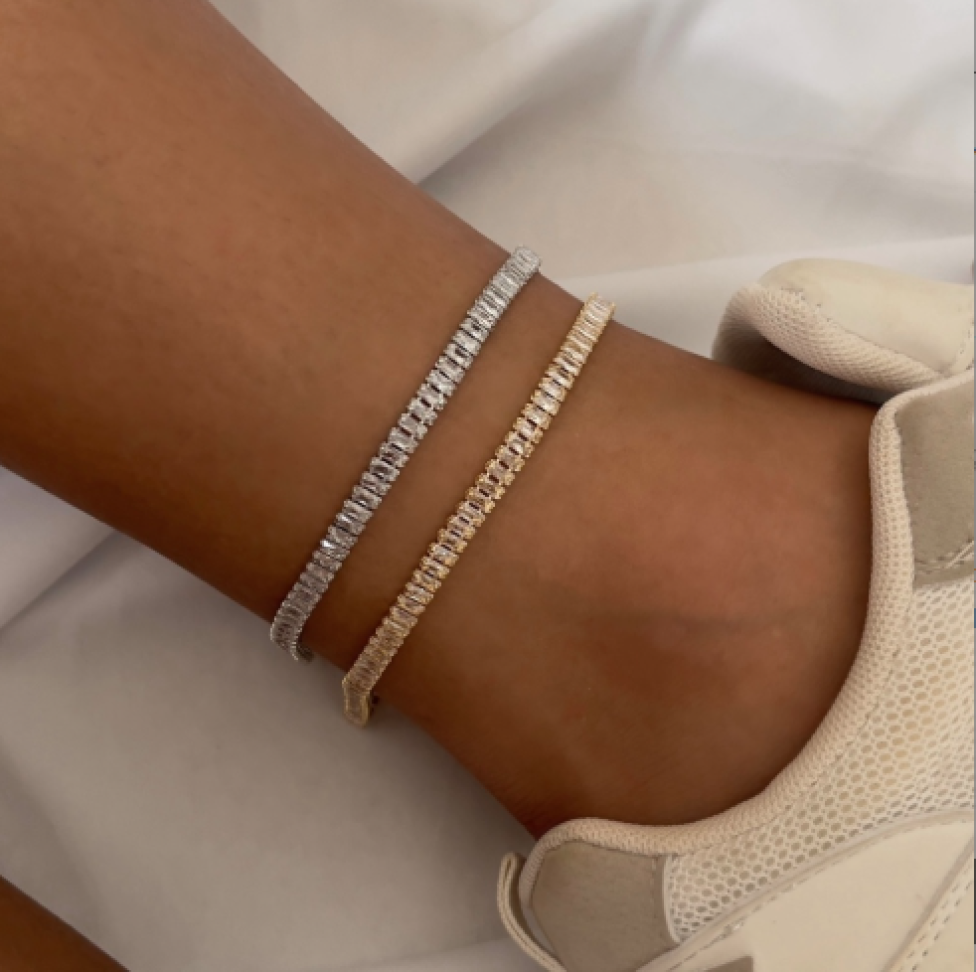 Tornozeleira Riviera Baguete Cristal