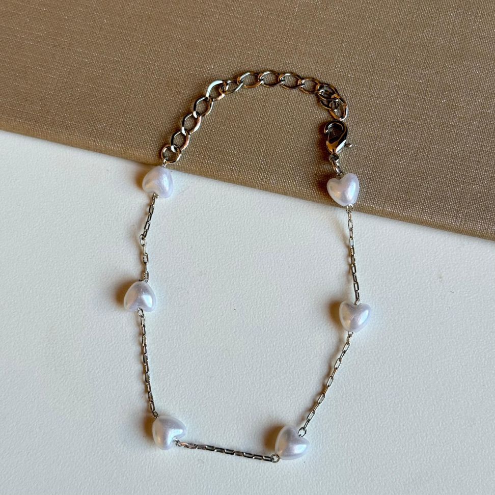 Pulseira Corações de Pérolas