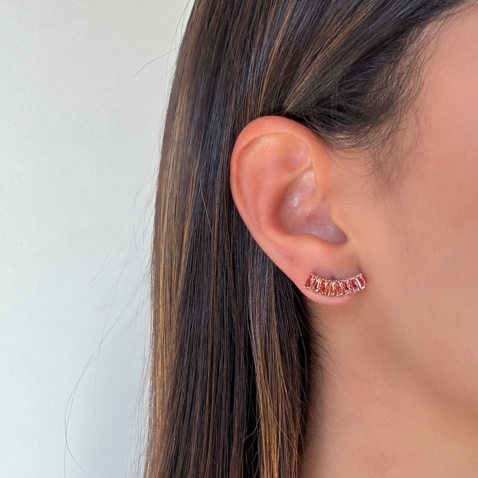 Brinco Earcuff Riviera Baguete Rosa